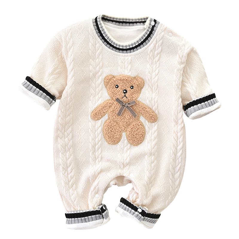 Baby Boy/Girl Cute Cartoon Bear Knitted Long Sleeve Romper-kissminis