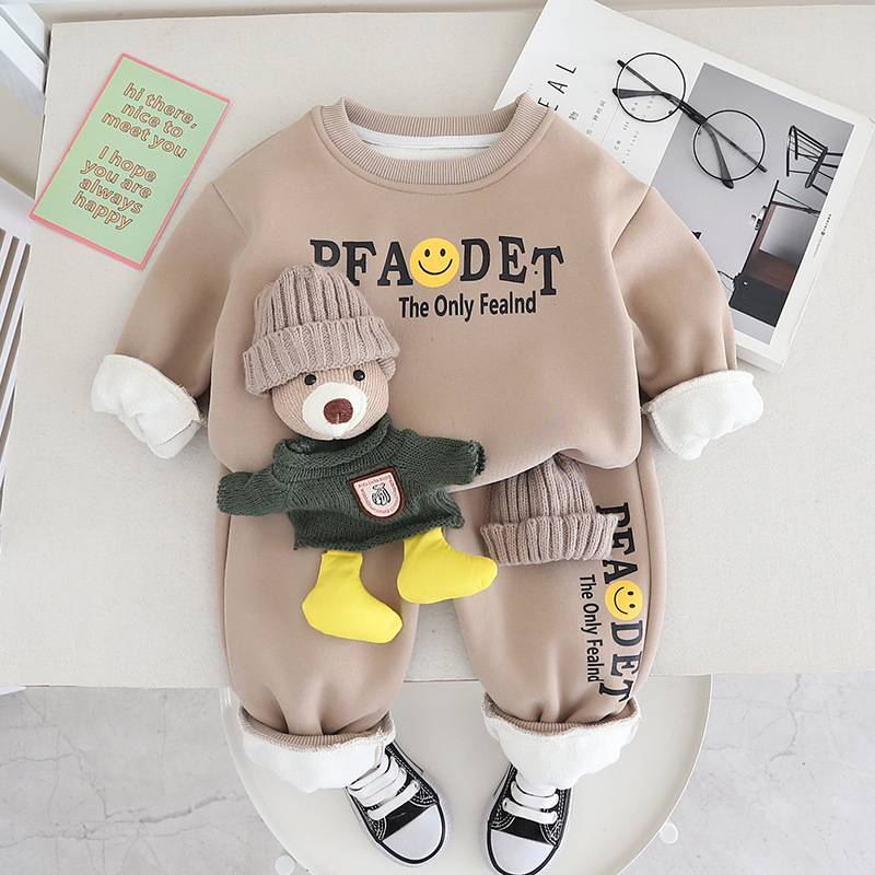 Toddler Boy Cute 3D Bear&Smiling Face Pattern Two-Piece Set-kissminis