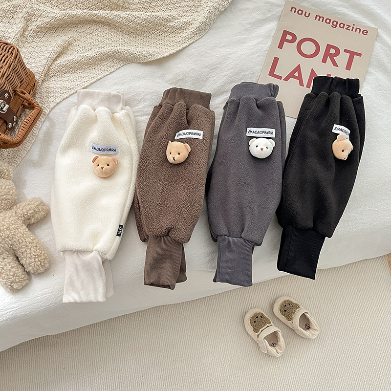 Baby Toddler Boy/Girl Solid Color 3D Bear Long Pants -kissminis