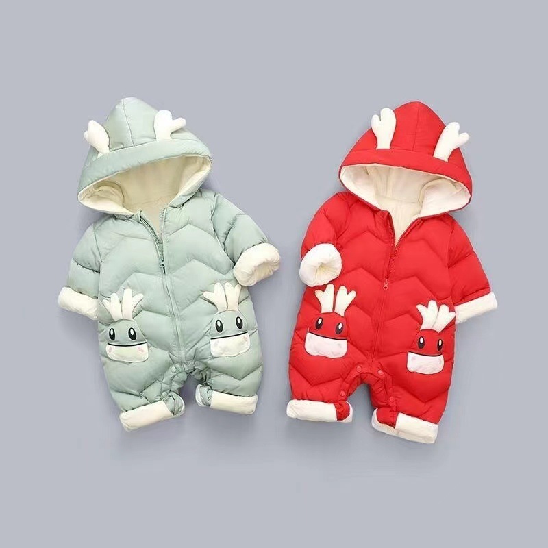Toddler Boy/Girl Winter Cute Deer Design Long Sleeve Hooded Romper-kissminis