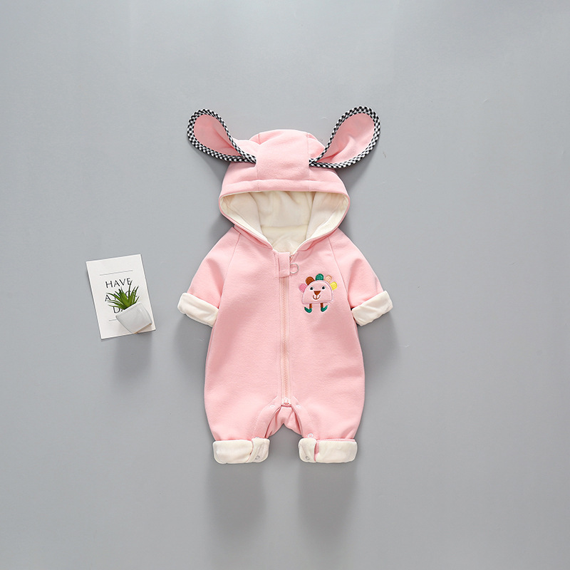 Baby Boy/Girl Cartoon Graphic Big Ear Design Hooded Hooded Long Sleeve Romper-kissminis