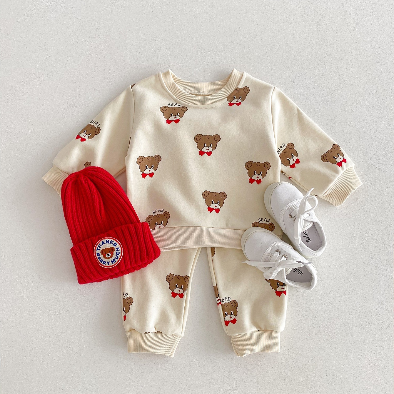 2pcs Baby Boy/Girl Cartoon Print Sweatshirt and Pant Set-kissminis