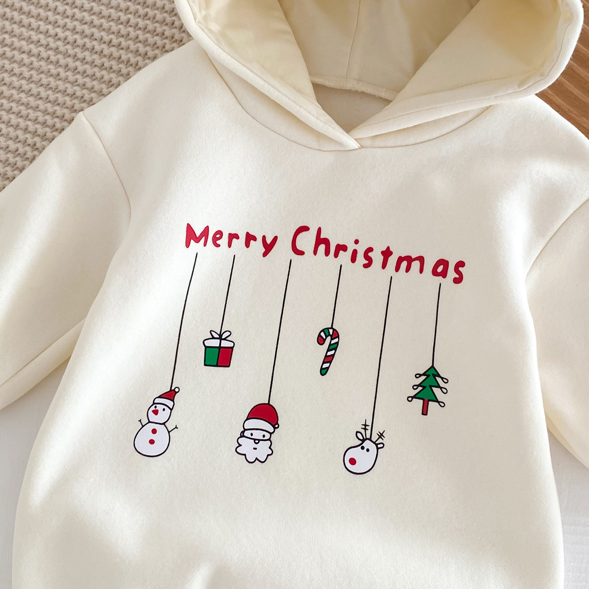Baby Boy/Girl Christmas Cartoon Print Hooded Long Sleeve Romper-kissminis