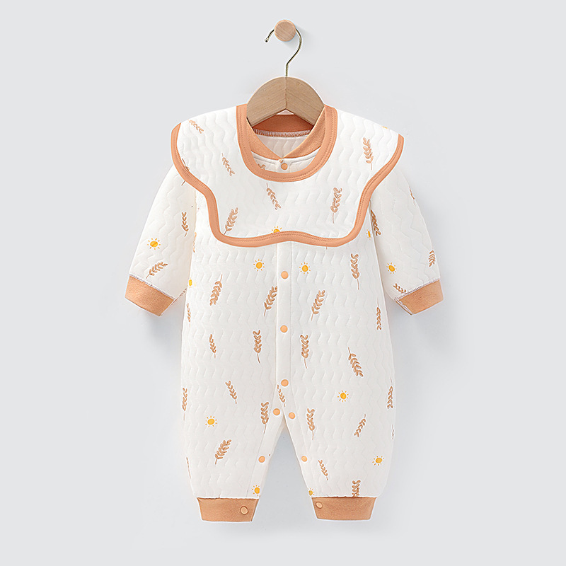 Baby Boy & Girl Lovely Cartoon Print Single Breasted Thicken Long Sleeve Romper-kissminis