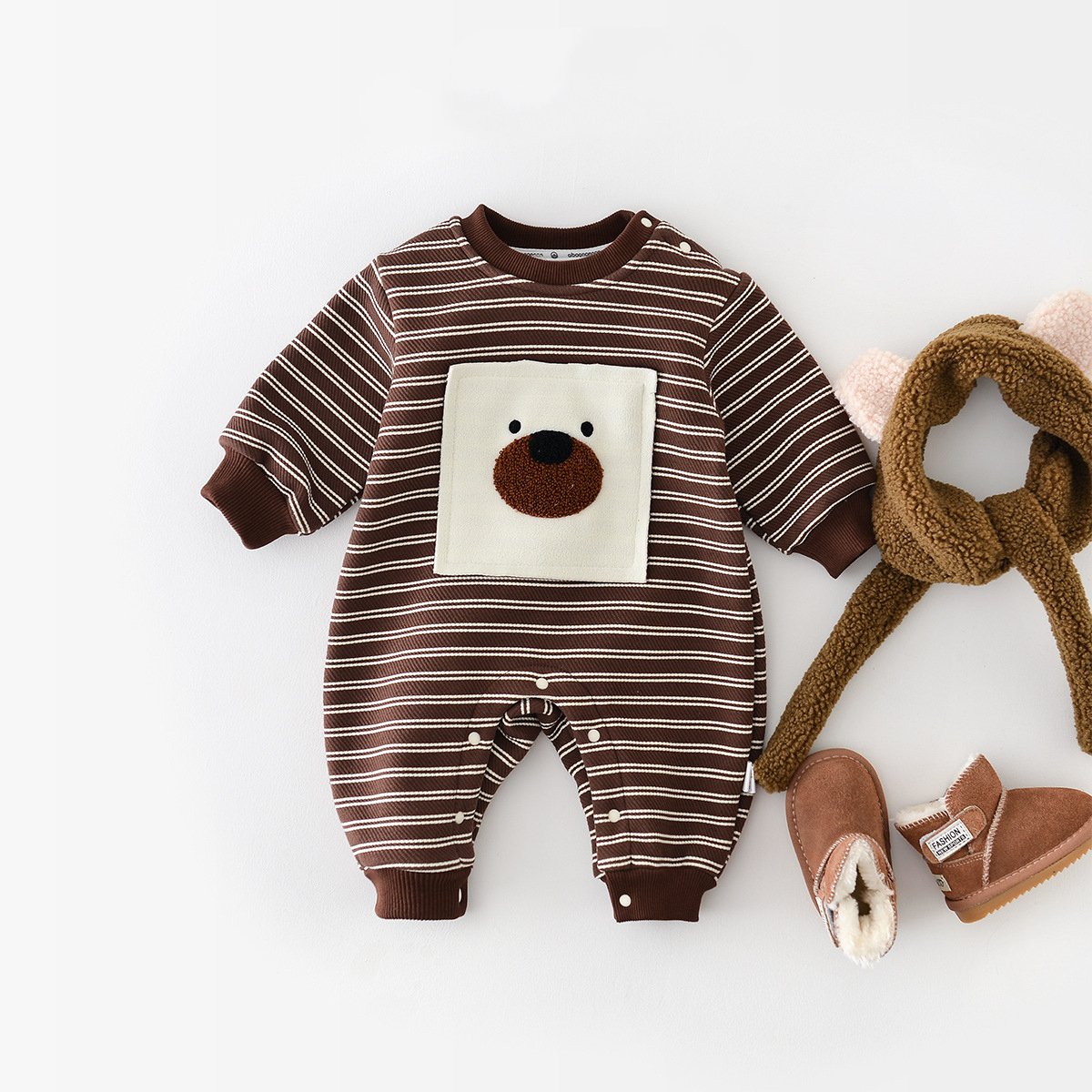 Baby Boy/Gir Winter Plush Cute Bear Long Sleeve Romper-kissminis