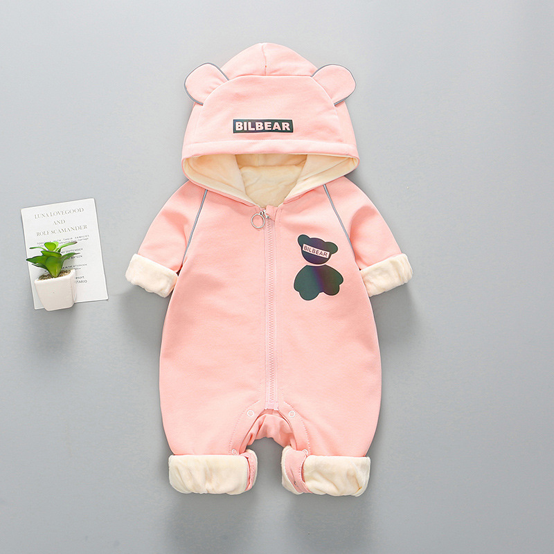 Baby Boy/Girl Reflective Bear Pattern Cotton Hood Romper-kissminis