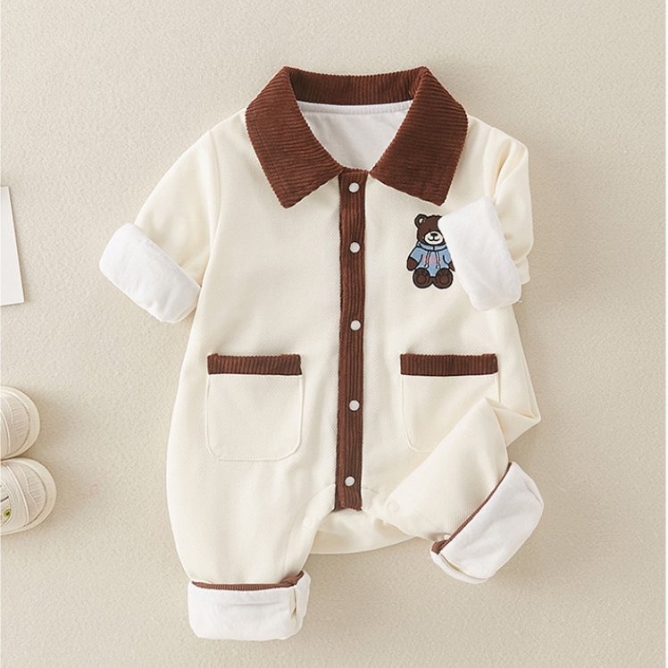Baby Boy Cute Bear Embroidery Long Sleeve Romper-kissminis