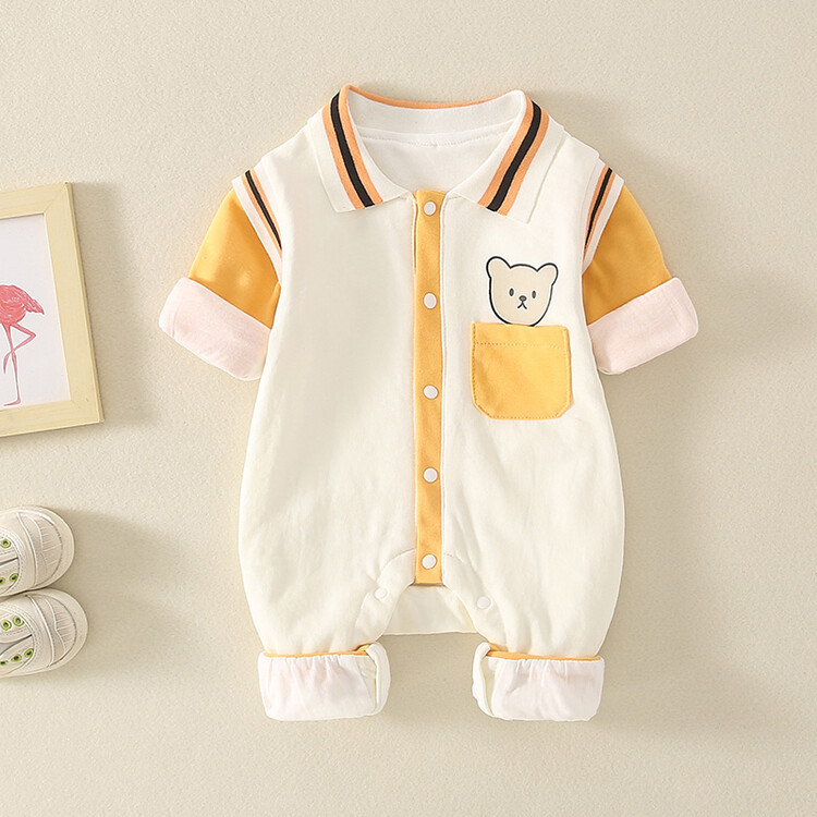 Newborn Baby Boy & Girl Apple Graphic Bear Print Thick Long Sleeve Romper-kissminis