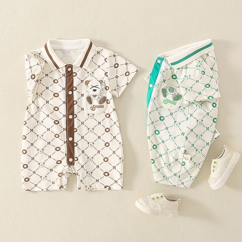 Baby Boy Bear and Letter M Print Romper-kissminis