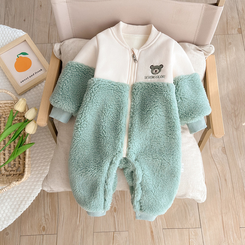 Baby Girl Cute Bear and Letter Pattern Winter Thicken Fluff Long Sleeve Romper-kissminis