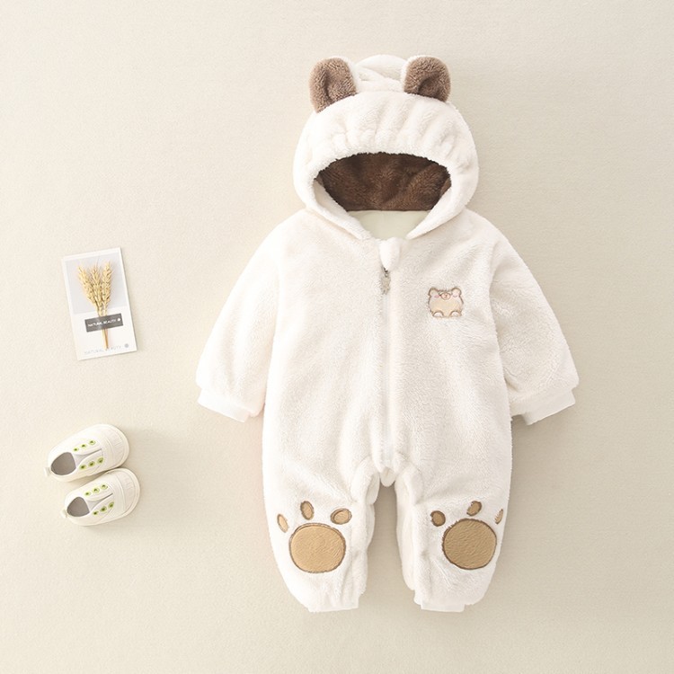 Winter Baby Boy/Girl Bear Pattern Long Sleeve Hooded Fluff Winter Romper-kissminis