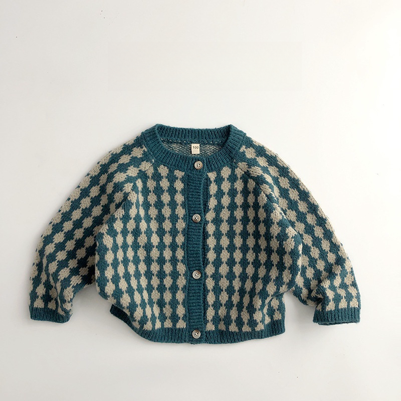 Toddler Winter Boy/Girl Allover Plaid Pattern Knitted Sweatshirt-kissminis