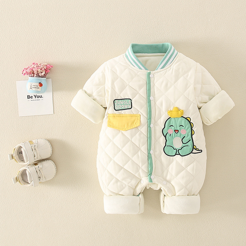 Baby Boy & Girl Cartoon Dinosaur Graphic Long Sleeve Romper-kissminis