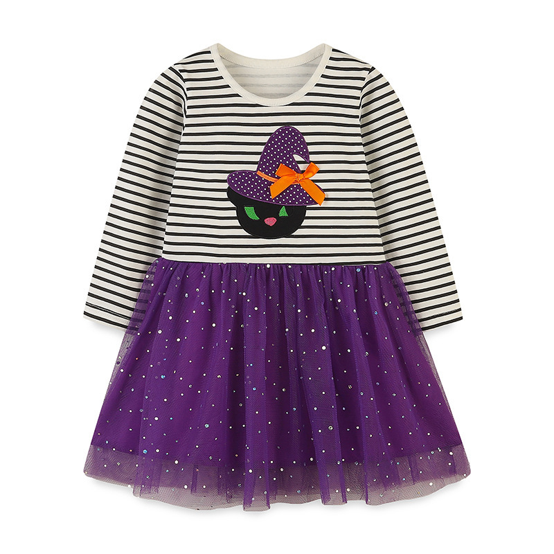 Baby Toddler Girl Hallowen Pumpkin Print Bowknot Long Sleeve Dress-kissminis