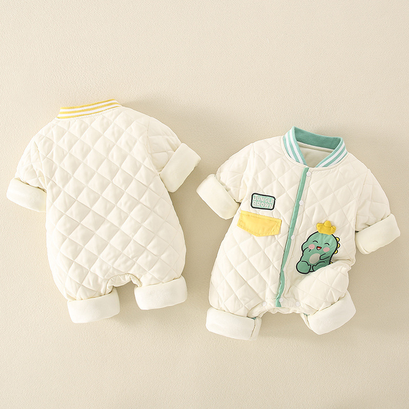 Baby Boy & Girl Cartoon Dinosaur Graphic Long Sleeve Romper-kissminis