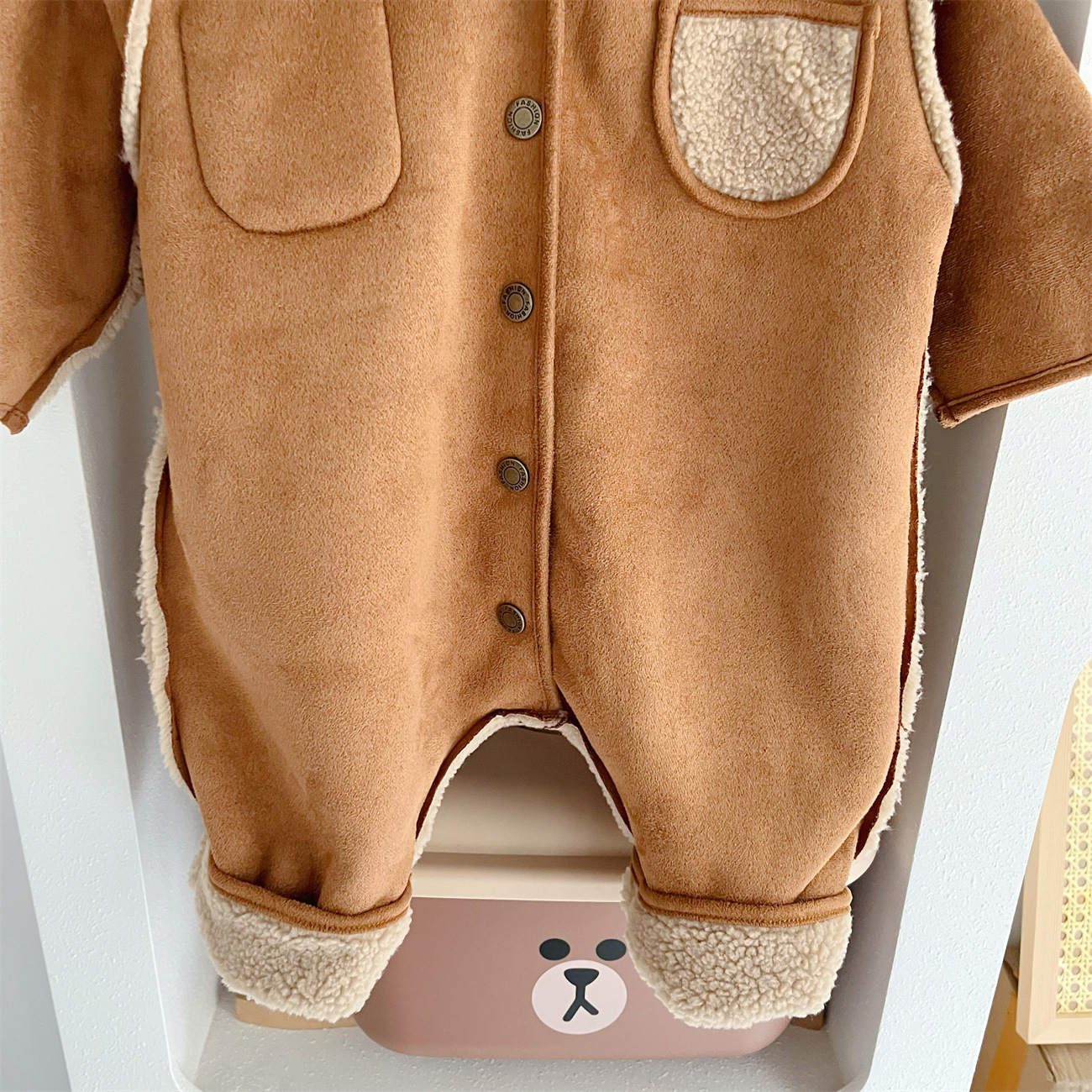 Baby Boy/Girl Winter Thicken Fluff Ins Style Solid Color Long Sleeves Romper-kissminis