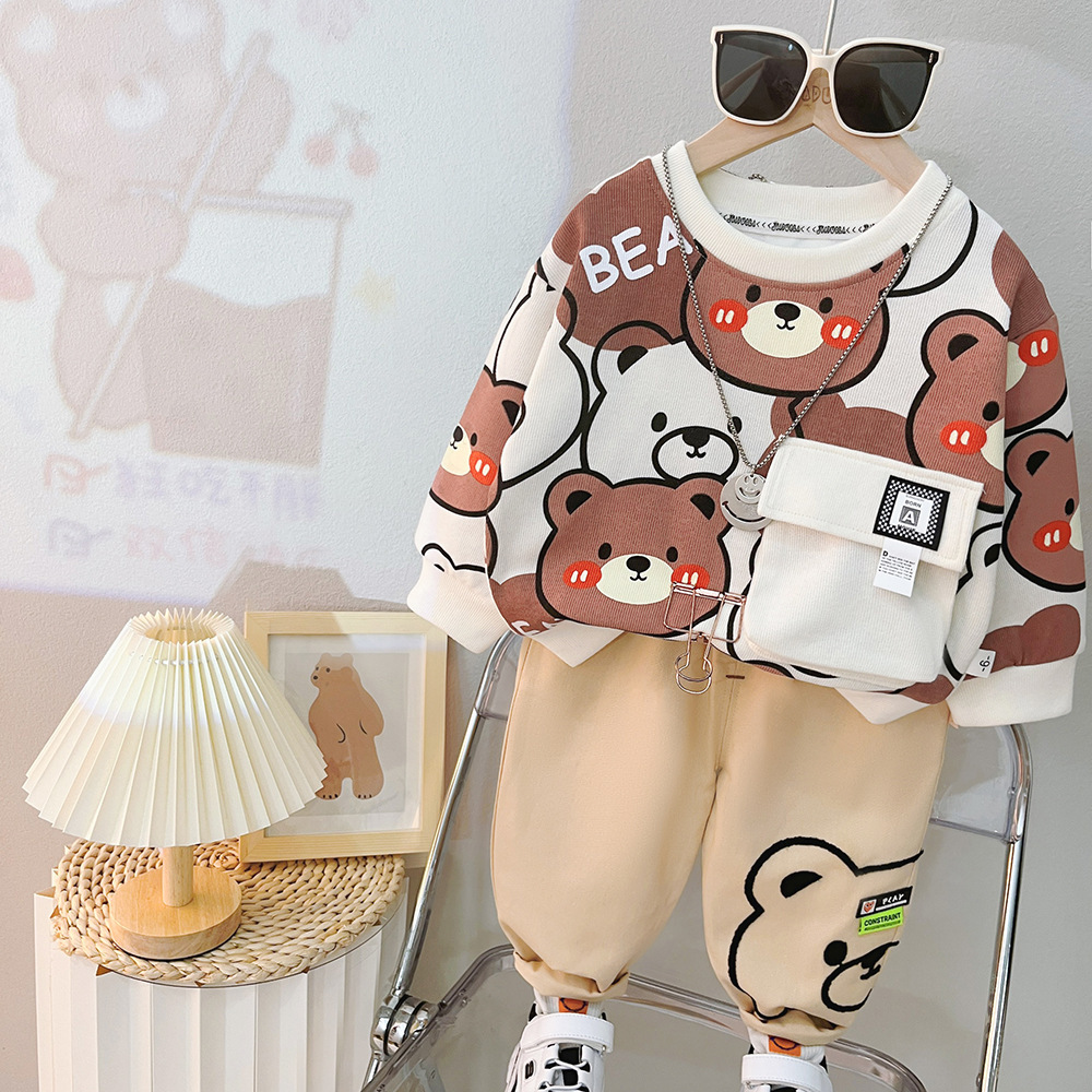 Allover Cartoon Bear Pattern Two Piece Set-kissminis