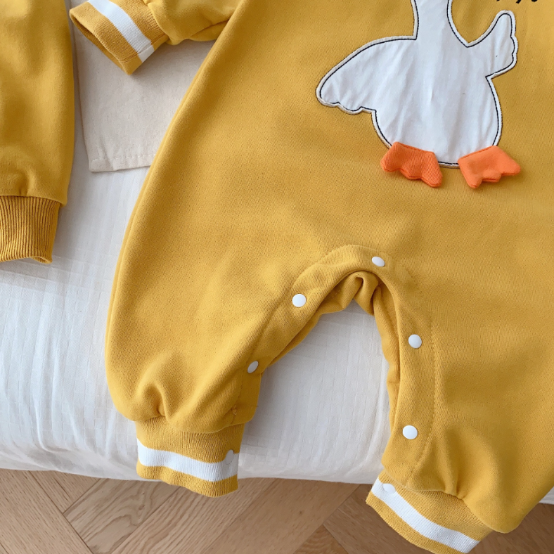 Baby Cute Cartoon Duck Pattern and Letter Print Long Sleeve Romper-kissminis