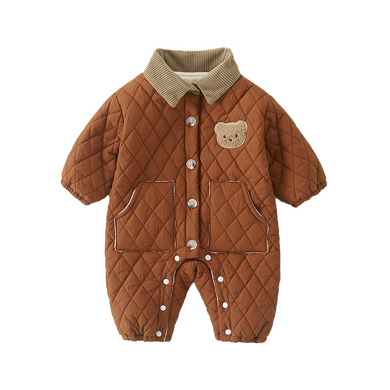 Baby Boy & Girl Cartoon Bear Graphic Thicken Long Sleeve Romper-kissminis