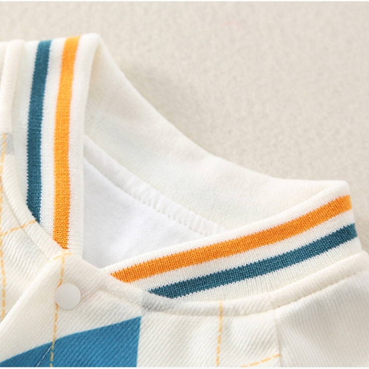 Baby Boy Bear Embroidery Rhomb Long Sleeve Romper-kissminis
