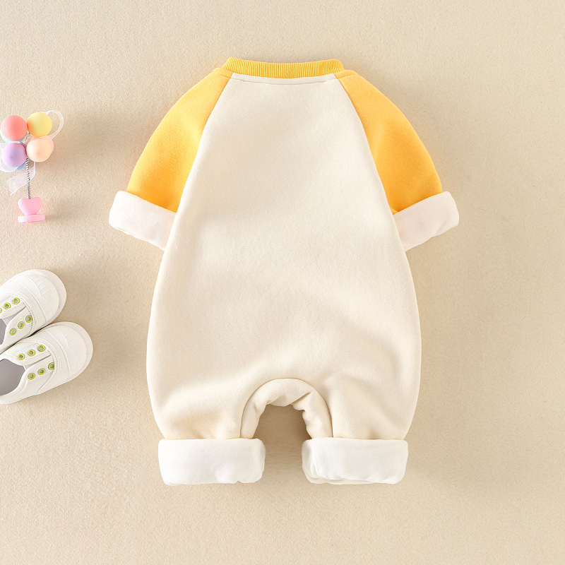 Newborn Baby Boy & Girl Cartoon Smiling Face Graphic Long Sleeve Romper-kissminis