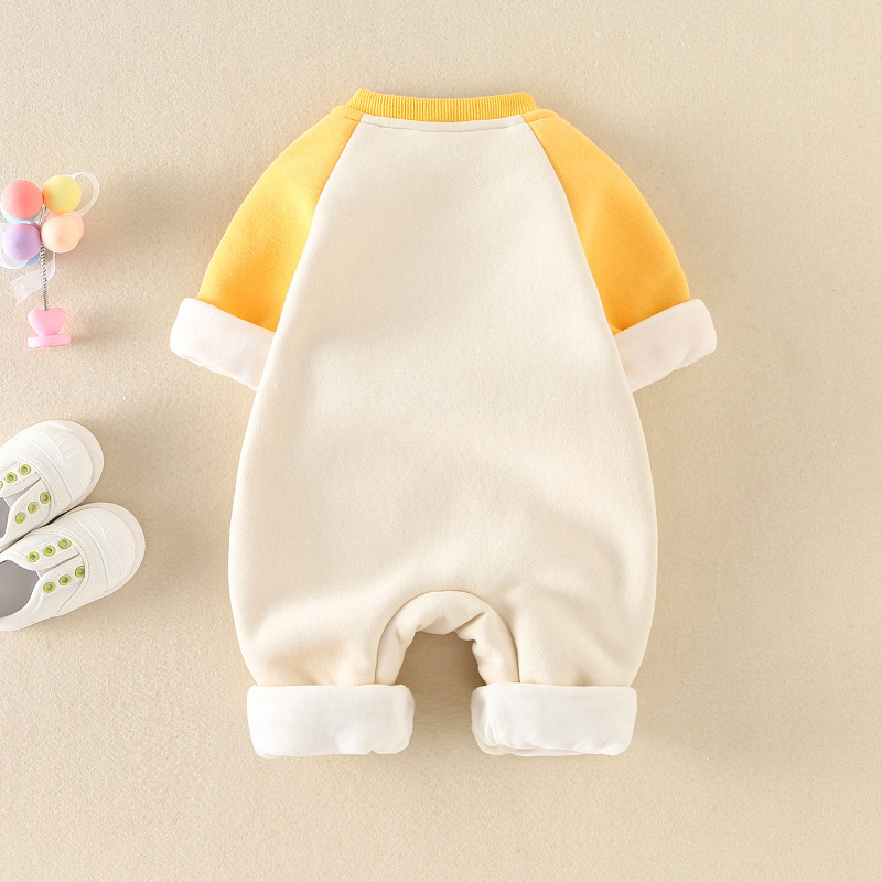 Newborn Baby Boy & Girl Cartoon Smiling Face Graphic Long Sleeve Romper-kissminis