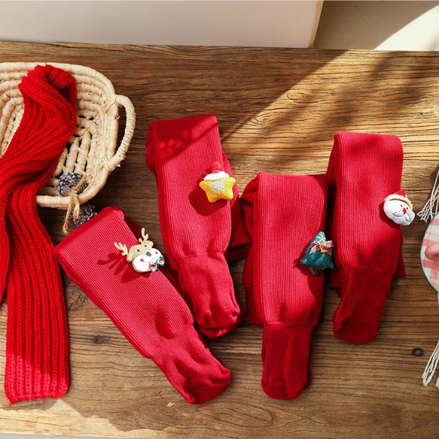Baby Girl Christmas Style Solid Color Knitted Leggings-kissminis