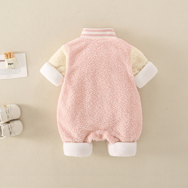 Baby Boy/Girl Winter Cute Dog Embroidery Solid Color Fluff Long Sleeve Romper-kissminis