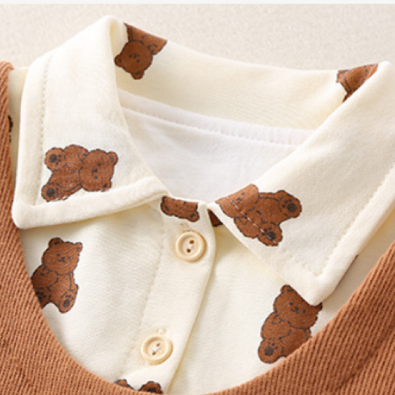 Baby Boy/Girl Allover Bear Graphics Mock Two-pieces Long Sleeve Romper-kissminis