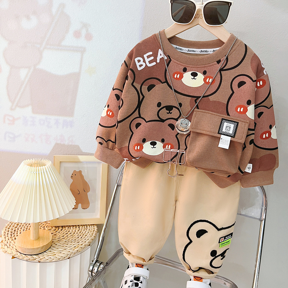 Allover Cartoon Bear Pattern Two Piece Set-kissminis