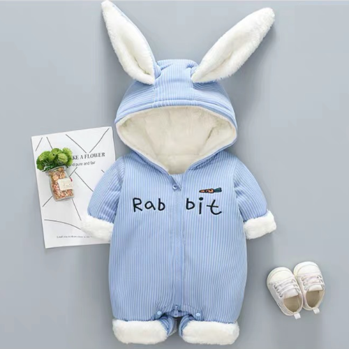 Baby Boy/Girl Winter Thicken Cute Rabbit Design Long Sleeve Hooded Romper-kissminis