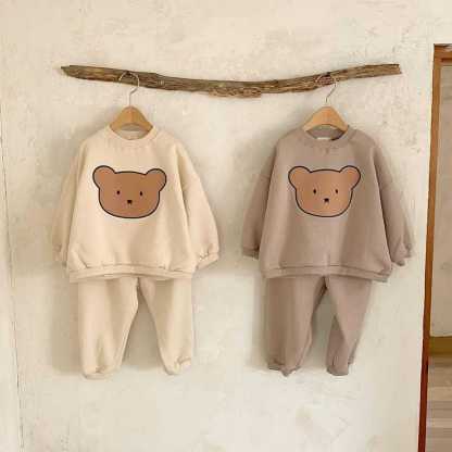 Toddler Boy/Girl Adorkable Bear Print Pullover Sweatshirt and Casual Pants Set