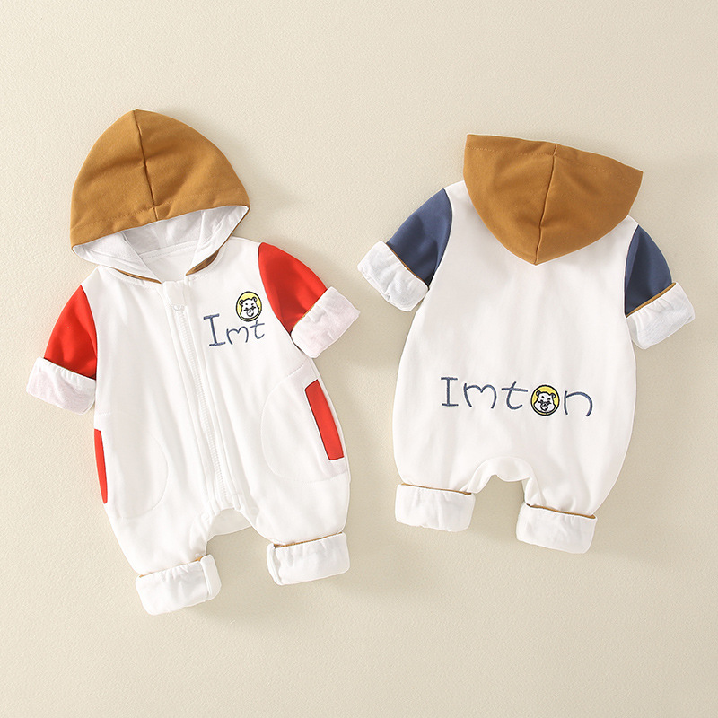 Baby Girl & Boy Letter Print Hooded Long Sleeve Romper-kissminis