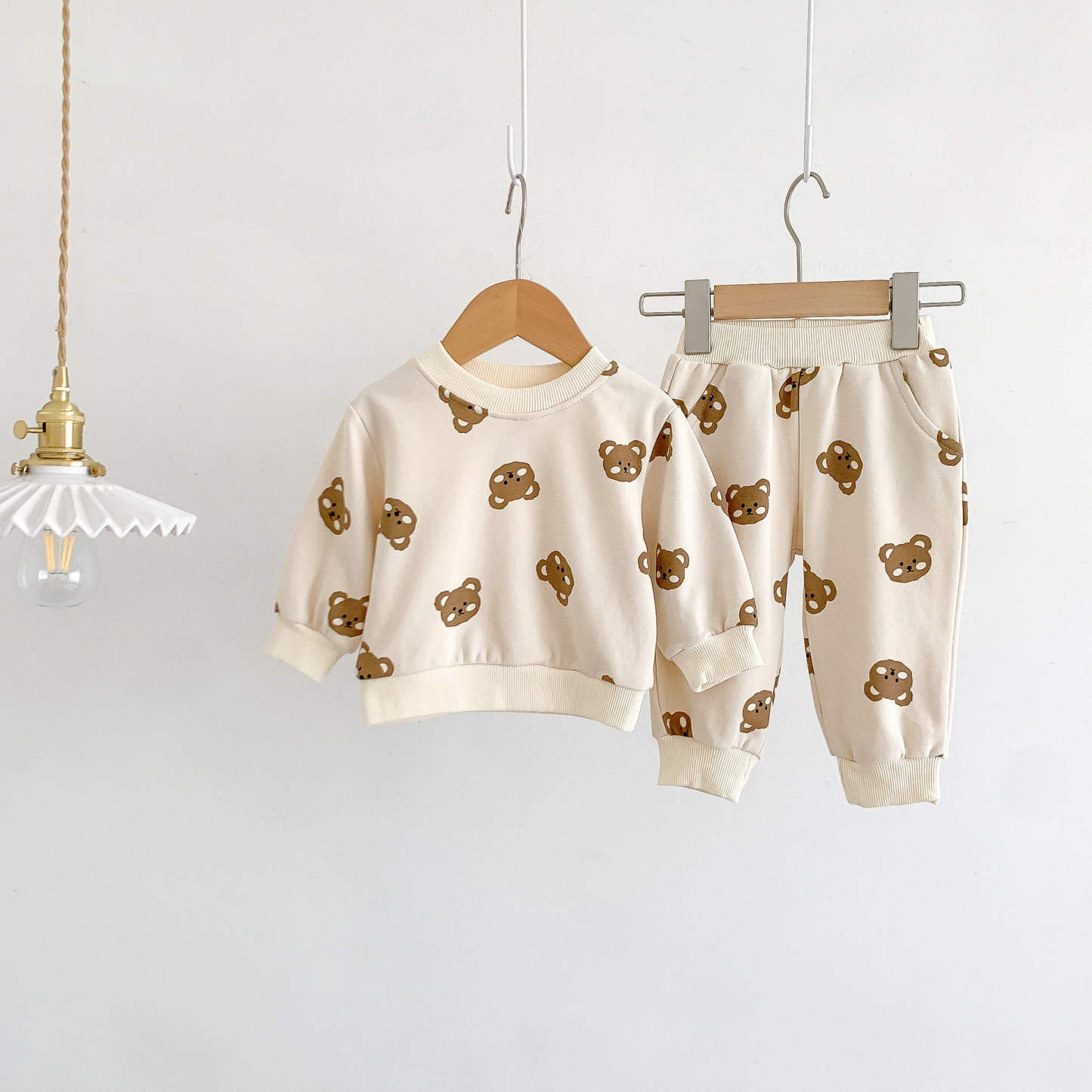 2pcs Baby Boy/Girl Crew Neck Bear Long Sleeve Sweatshirt with Pants Set-kissminis