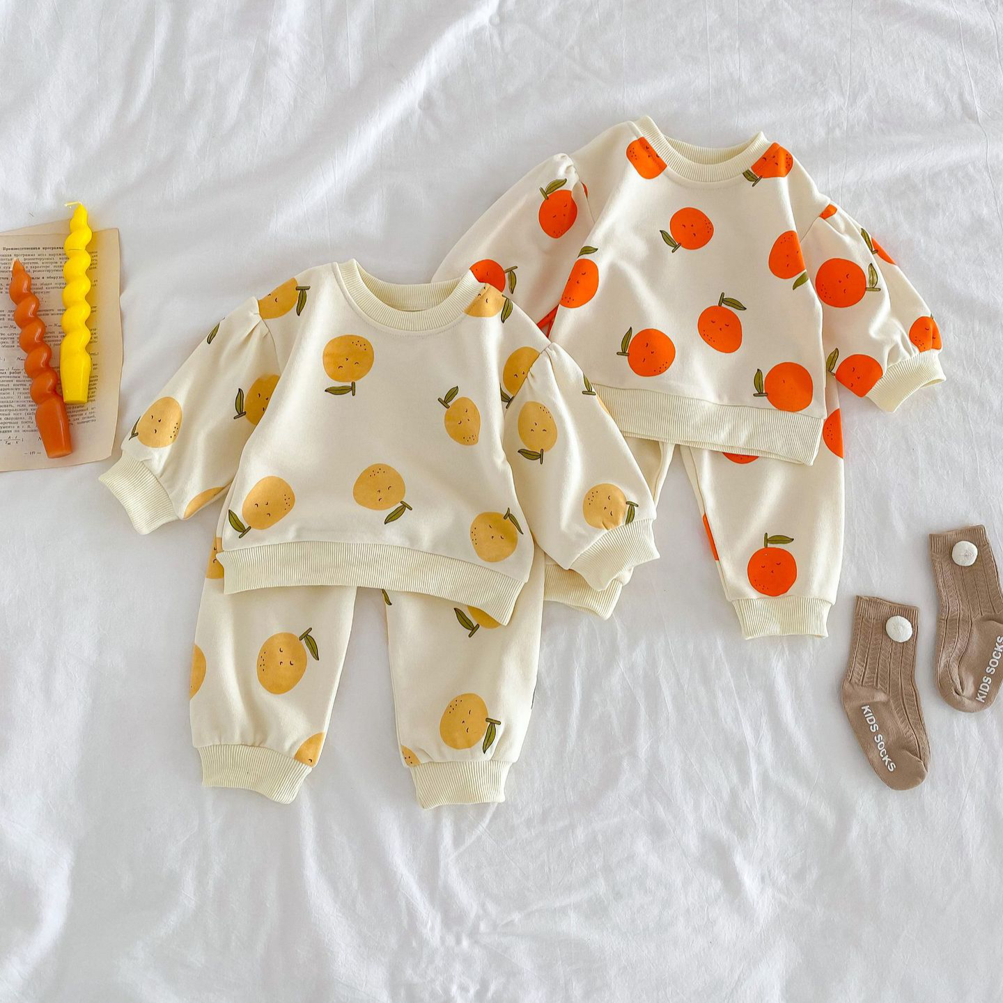 2pcs Baby Boy/Girl Fruit Graphic Long Sleeve Sweatshirt with Pants Set-kissminis