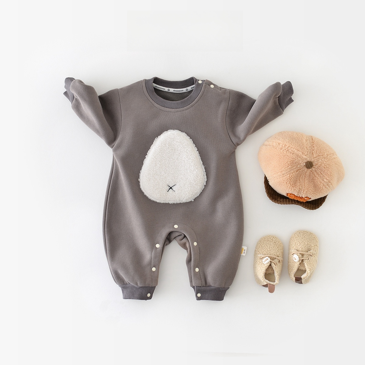 Winter Fleece Baby Solid Color Romper-kissminis