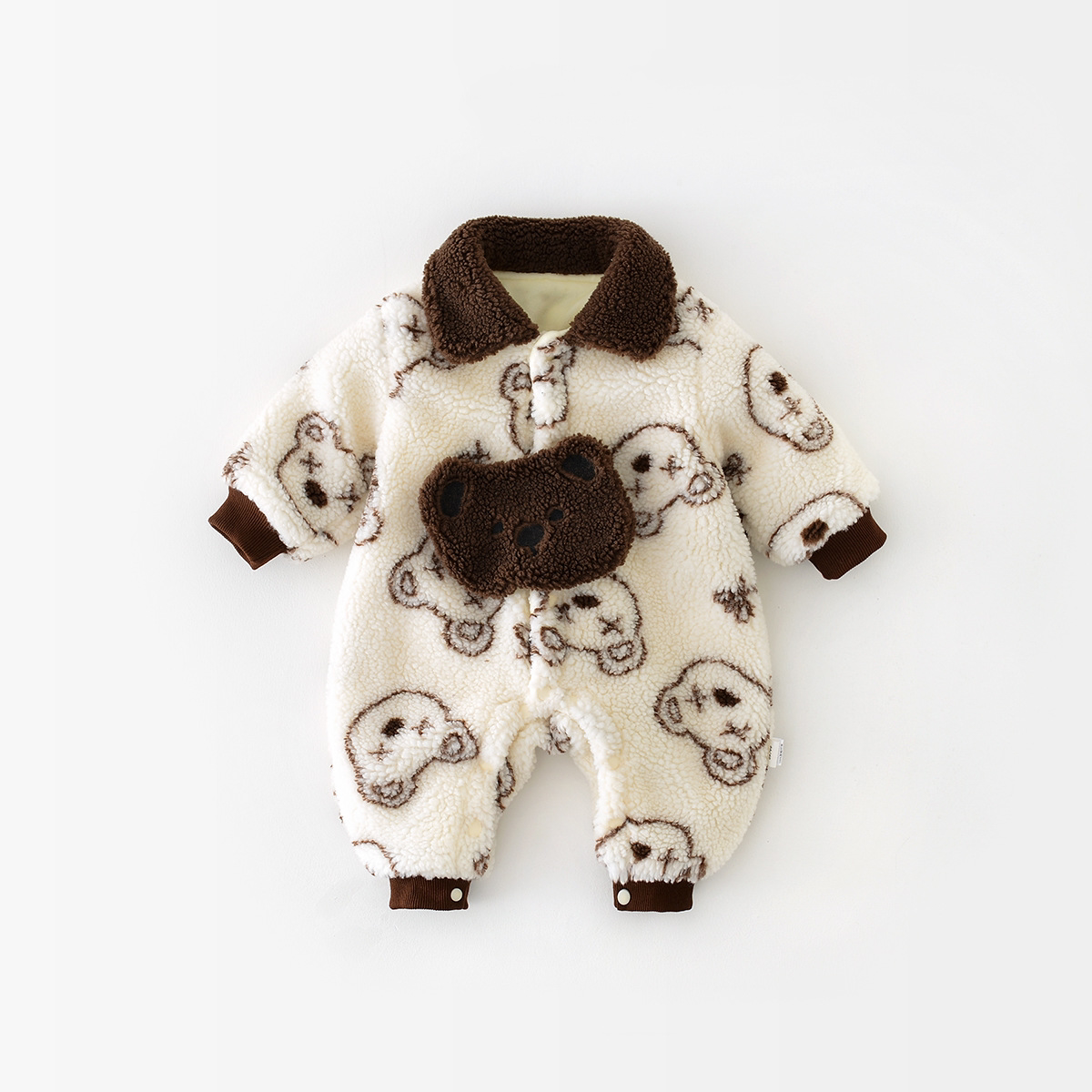 Winter Baby Boy Allover Bear Graphic Fluff Long Sleeve Romper-kissminis
