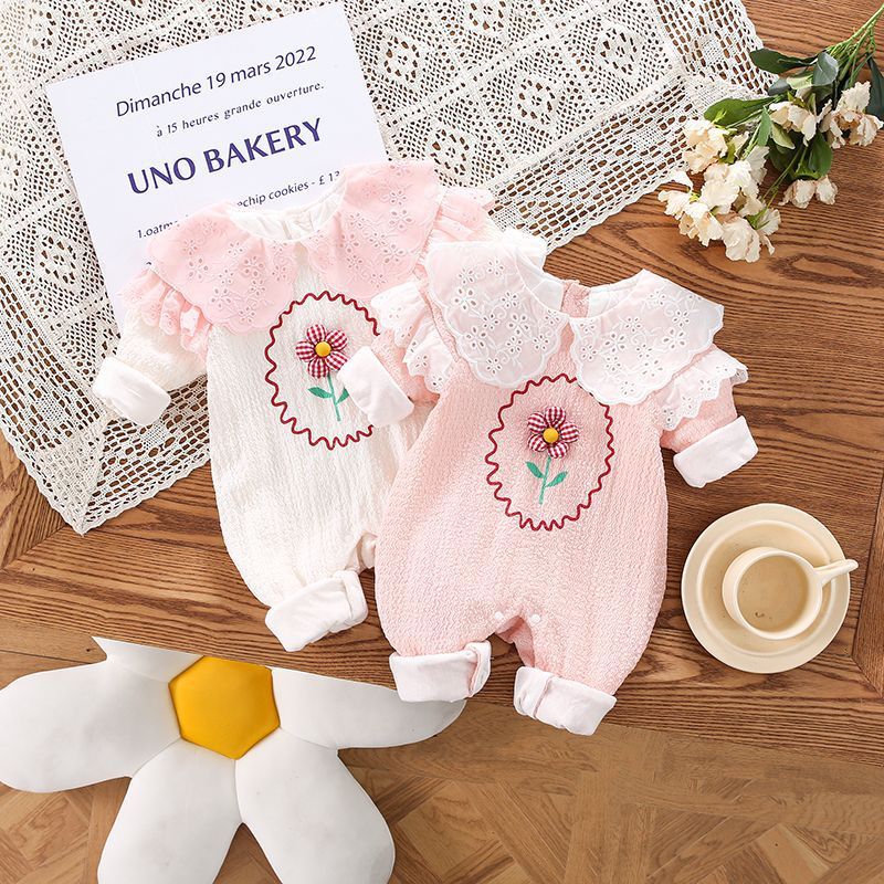 Baby Girl Cute Flower Style and 3D Flower Pattern Long Sleeve Romper-kissminis