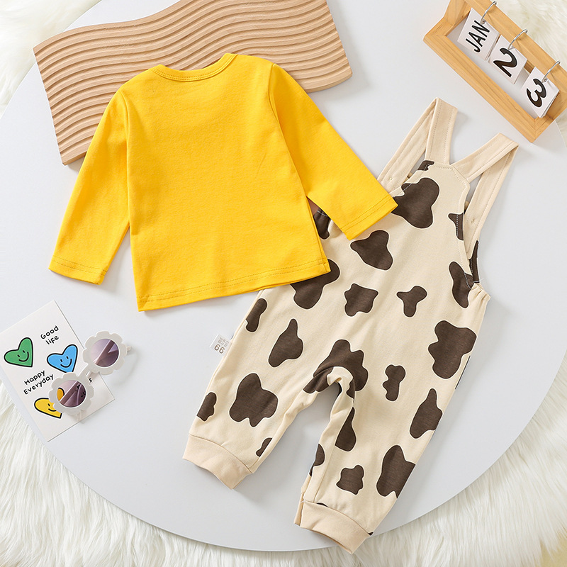 2pcs Baby Yellow T-shirt with Cow Pants Set -kissminis