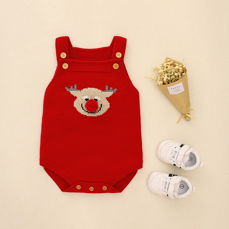 Baby Boy/Girl Christmas Style Elk Pattern Knitted Sleeveless Bodysuit-kissminis