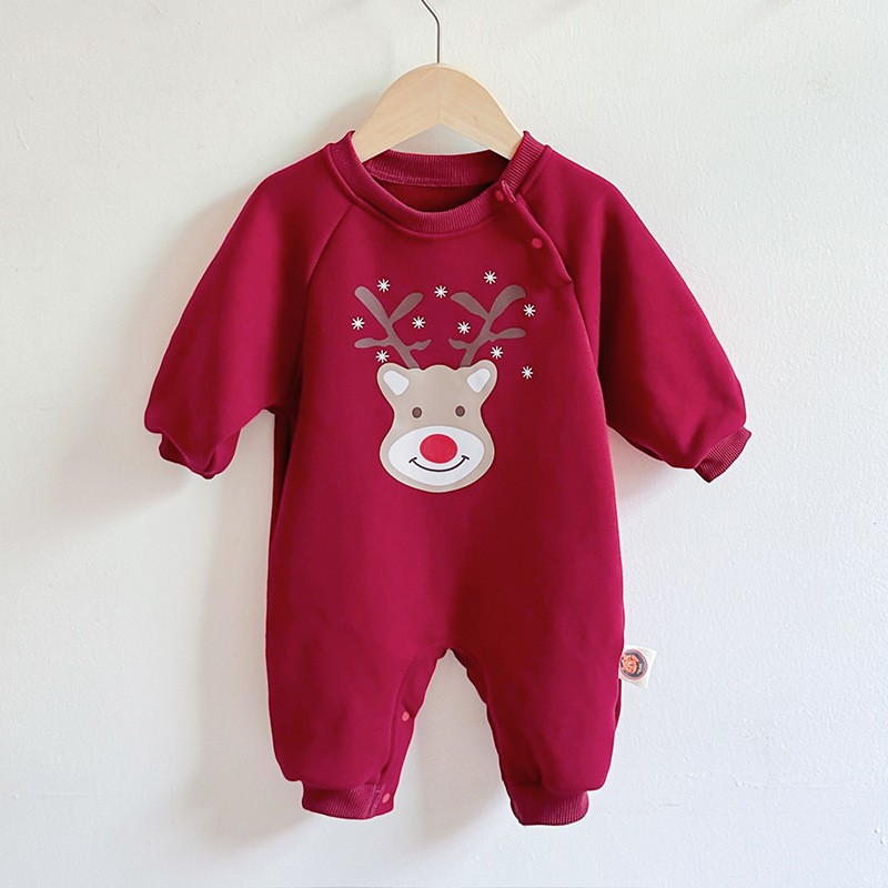 Baby Boy/Girl Cute Christmas Style Single Breasted Long Sleeve Romper-kissminis