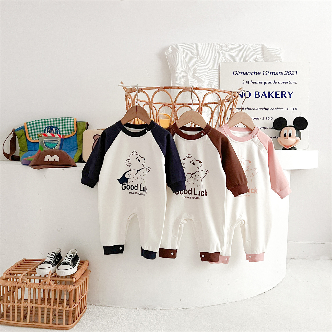 Baby Boy/Girl "GOOD LUCK "Little Bear Print Romper-kissminis