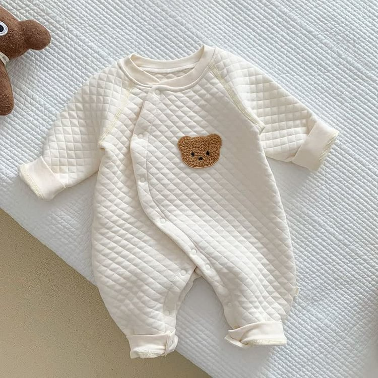 Baby Boy/Girl Bear Patch Newborn Warm Long Sleeve Romper