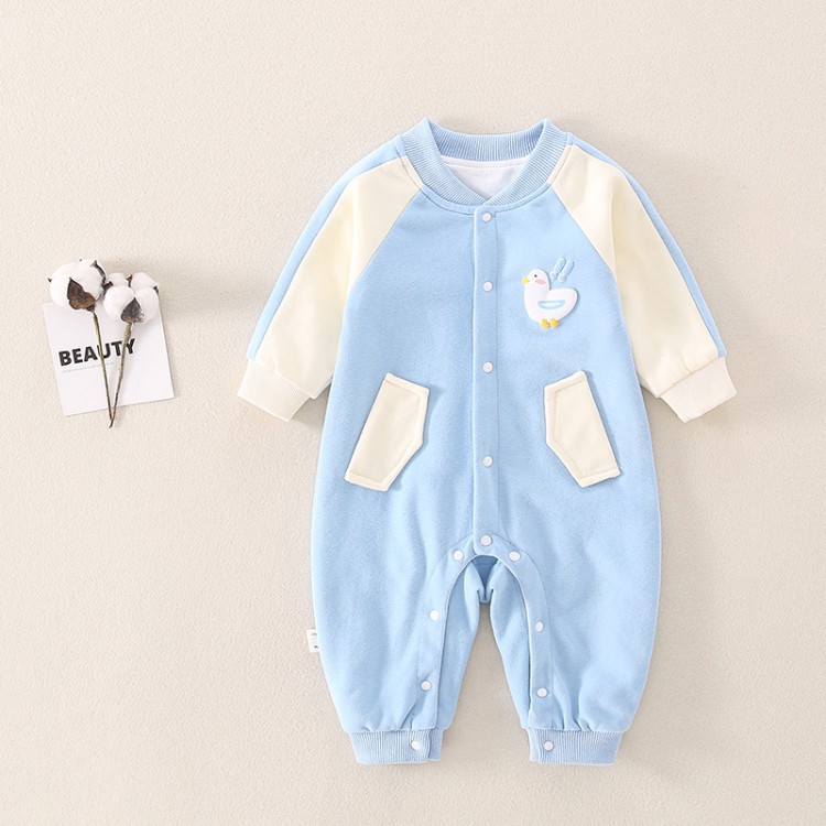 Baby Boy & Girl Cartoon Duck Print Long Sleeve Romper-kissminis