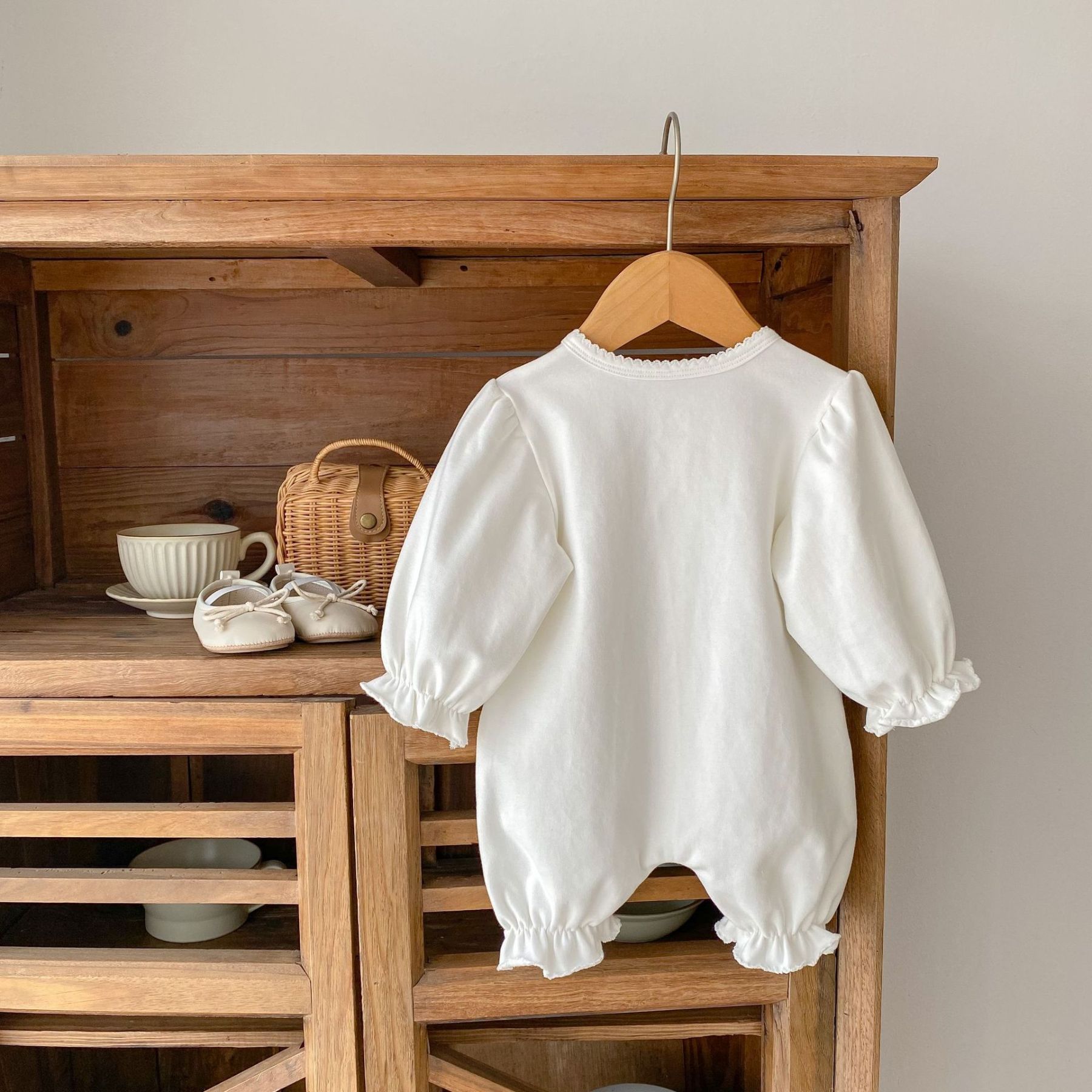 Baby Girl Puff Long Sleeves Crew Neck Romper-kissminis