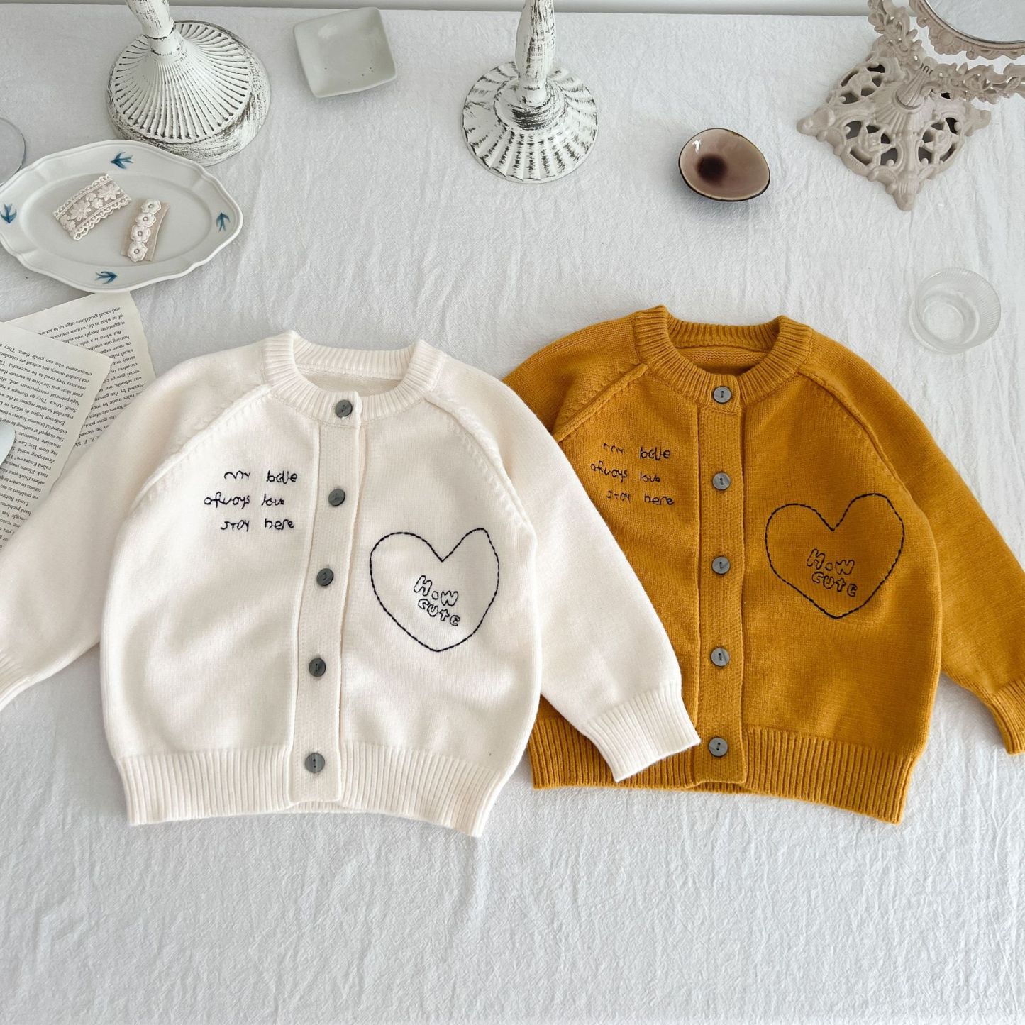 Baby Heart and Letter Graphic Knitted Cardigan-kissminis