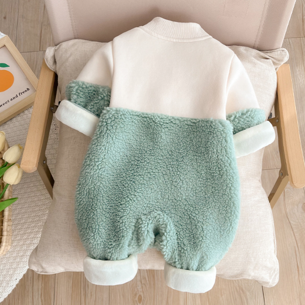Baby Girl Cute Bear and Letter Pattern Winter Thicken Fluff Long Sleeve Romper-kissminis