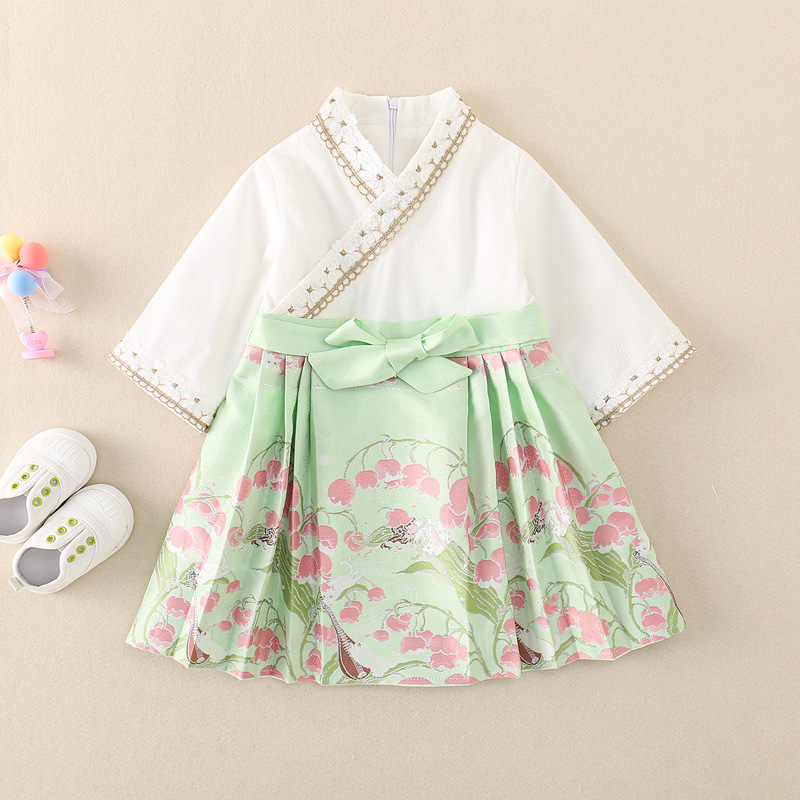 Baby Girl Han Chinese Clothing Style Horse-face Skirt Long Sleeve Dress-kissminis