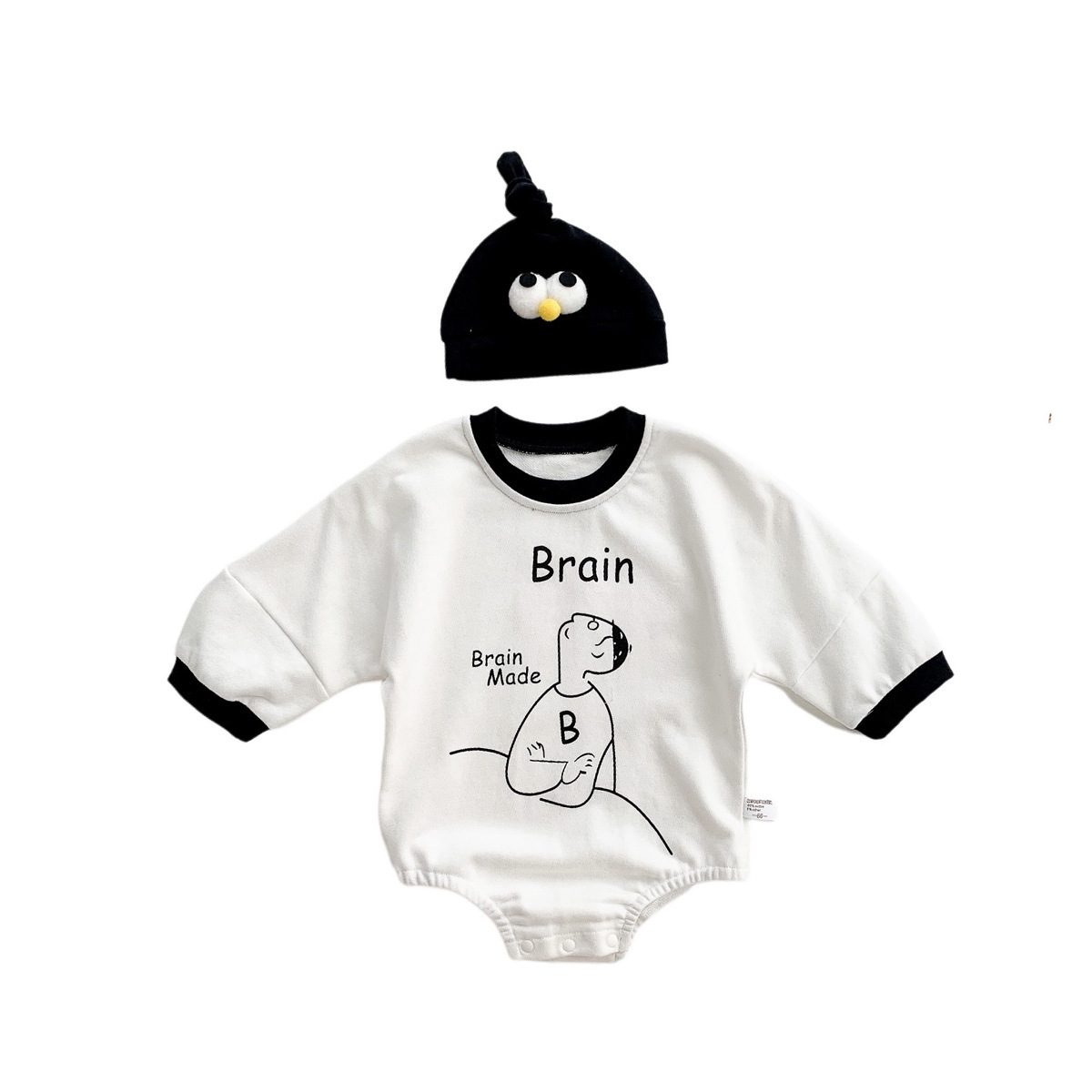 2pcs Baby Boy/Girl Letter and Cartoon Pattern Long Sleeve Bodysuit with Hat Set-kissminis