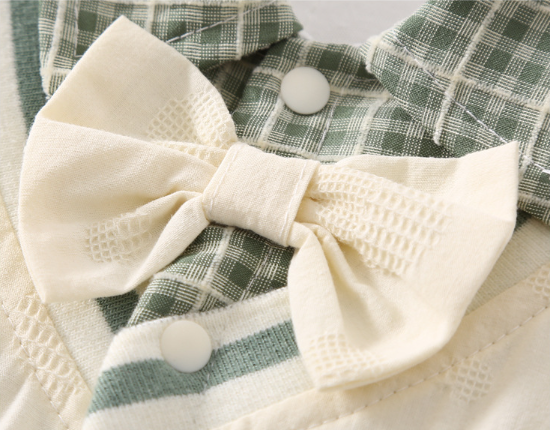 Baby Boy/Girl Fake Two Pieces Solid Color Plaid Long Sleeve Romper-kissminis